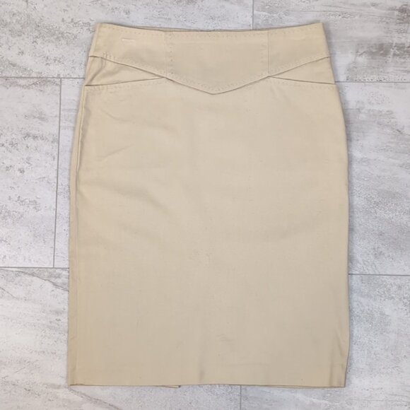 Le Chateau Khaki Pencil Skirt Button Slit Pockets Stretch Vintage Y2K Neutral - Picture 12 of 12